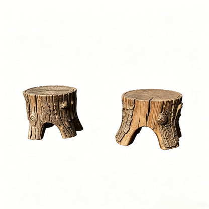 MRY-SFW LYTS584 3D Printed Unpainted White Resin Miniature Farmhouse Tree Stump Stool Set for Dollhouse Outdoor Diorama