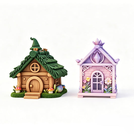 MRY-SFW LYTS681 3D Printed Elf Magic Forest Cottage Set, Unpainted White Model, Fantasy Miniature Diorama