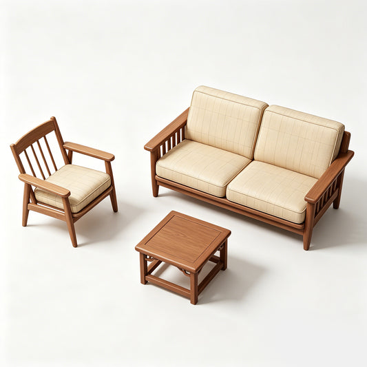 MRY-SFW LYTS624 3D Printed Showa Retro Japanese-Style Sofa & Table Set, Unpainted White Model, Miniature Living Room Scene Ornaments