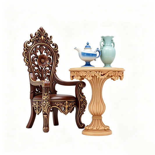 MRY-SFW LYTS689 3D Printed European Classical Palace Furniture Set, Unpainted White Model, Miniature Diorama Accessories