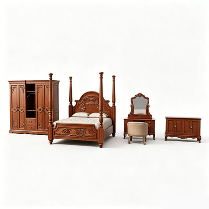 MRY-SFW LYTS548 3D Printed American Vintage Style Bedroom Furniture Set, Unpainted White Resin, Miniature Dollhouse Diorama Accessories