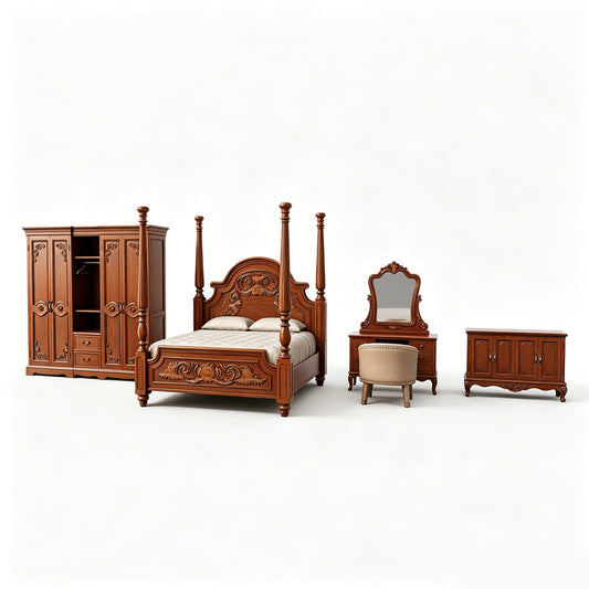 MRY-SFW LYTS548 3D Printed American Vintage Style Bedroom Furniture Set, Unpainted White Resin, Miniature Dollhouse Diorama Accessories