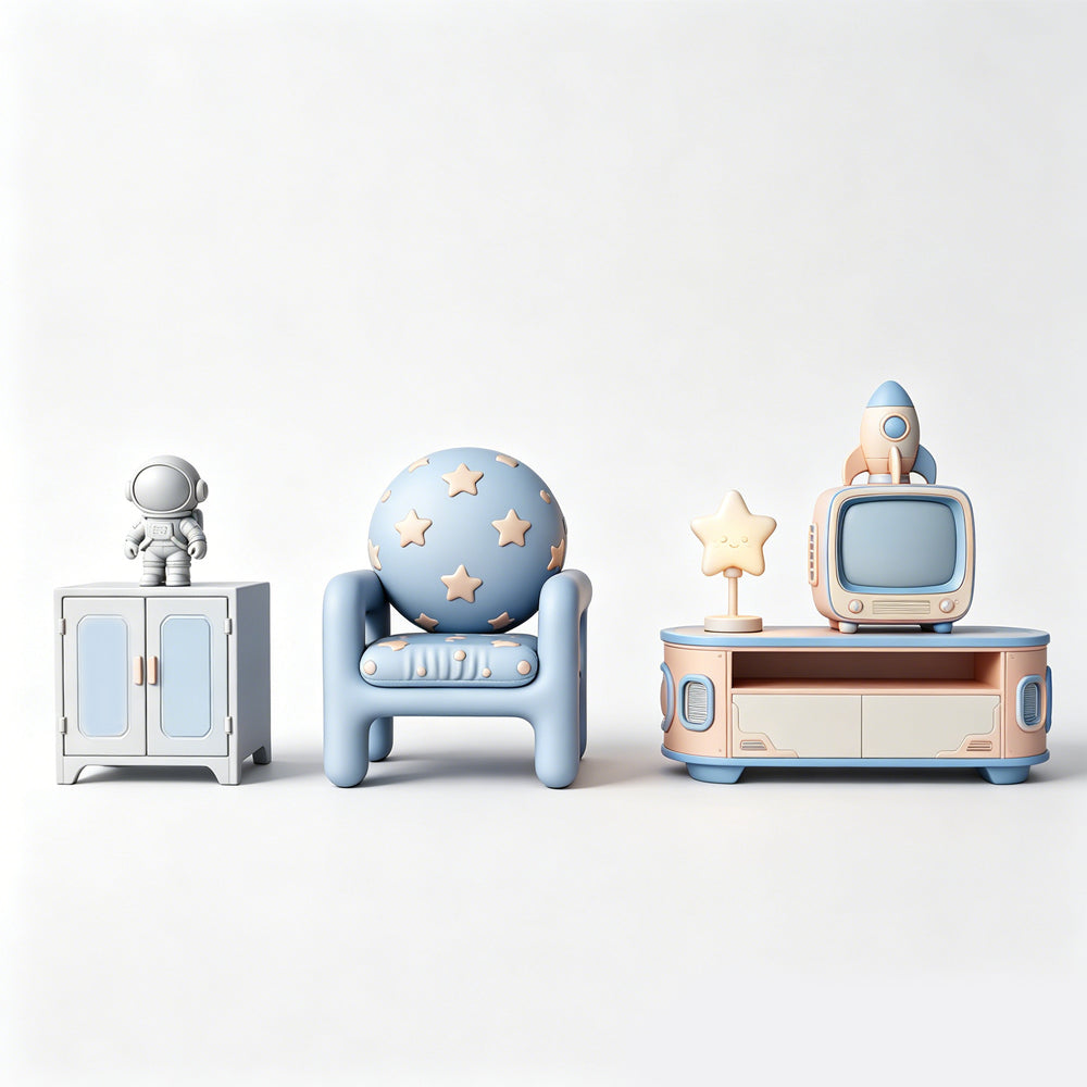 MRY-SFW LYTS641 3D Printed Space Astronaut Themed Furniture Set, Unpainted White Model, Miniature Scene Ornaments