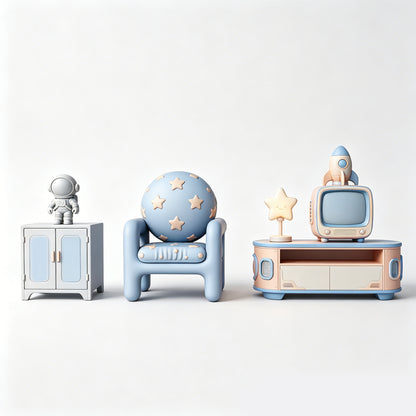 MRY-SFW LYTS641 3D Printed Space Astronaut Themed Furniture Set, Unpainted White Model, Miniature Scene Ornaments