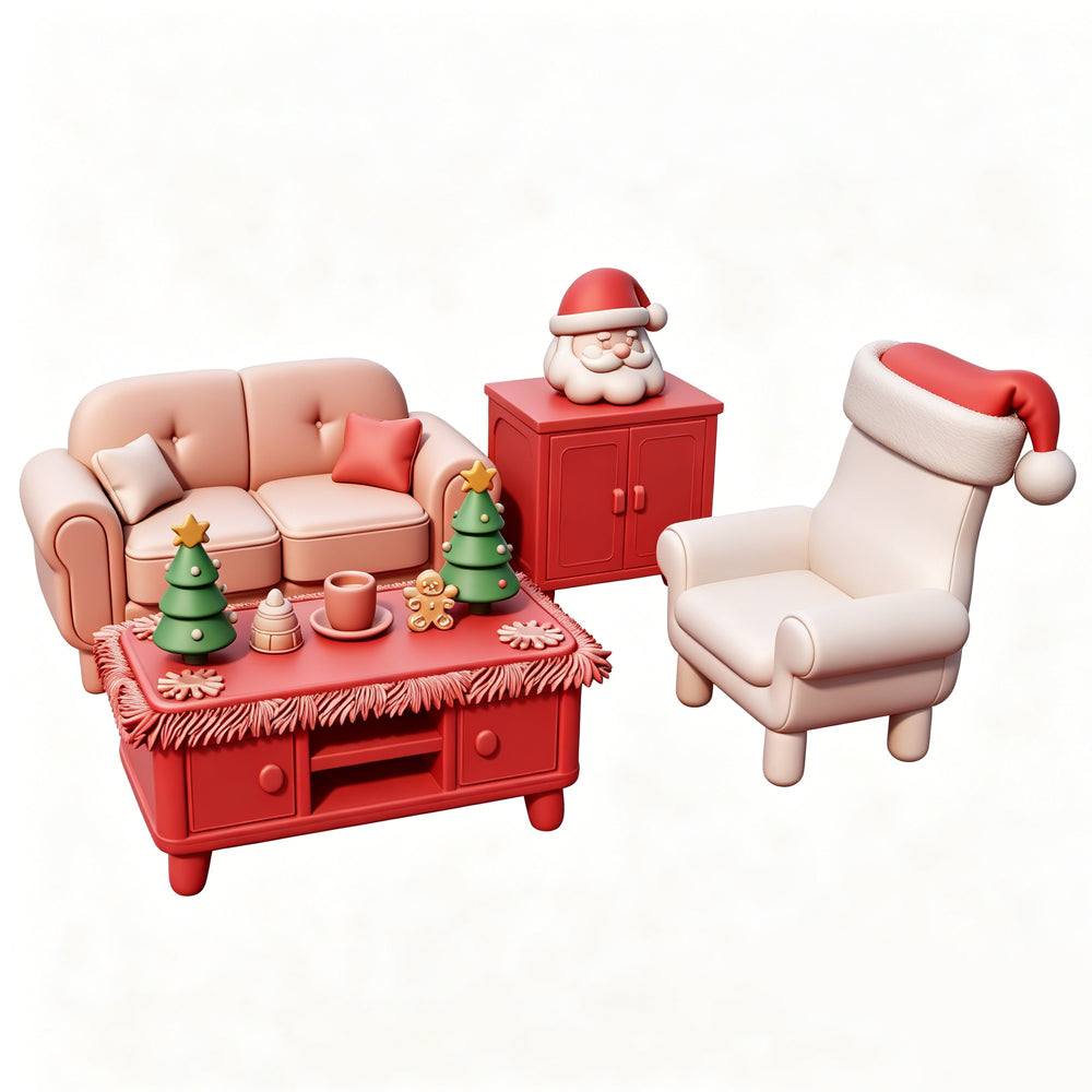 MRY-SFW LYTS647 3D Printed Christmas Themed Living Room Furniture Set, Unpainted White Model, Miniature Scene Ornaments