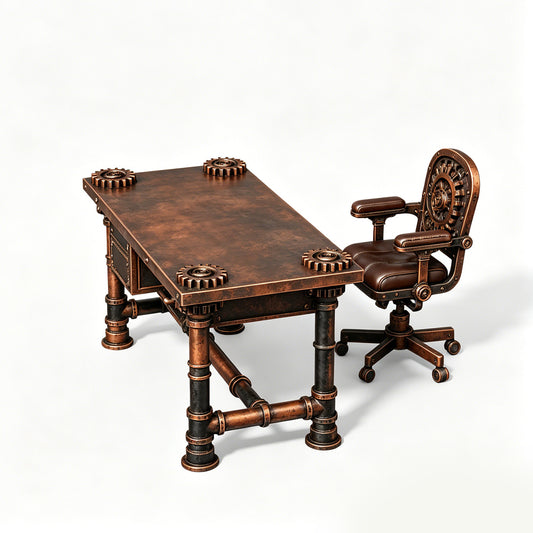 MRY-SFW LYTS626 3D Printed Steampunk Retro Workshop Desk & Chair Set, Unpainted White Model, Miniature Scene Ornaments