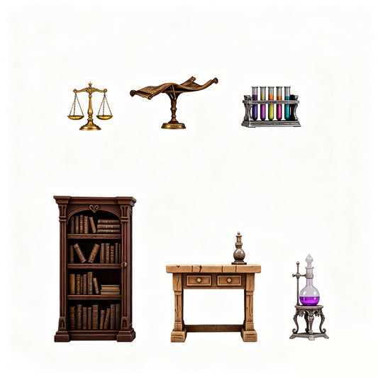 MRY-SFW LYTS682 3D Printed Magical Alchemy Lab Scene Set, Unpainted White Model, Fantasy RPG Miniature Accessories