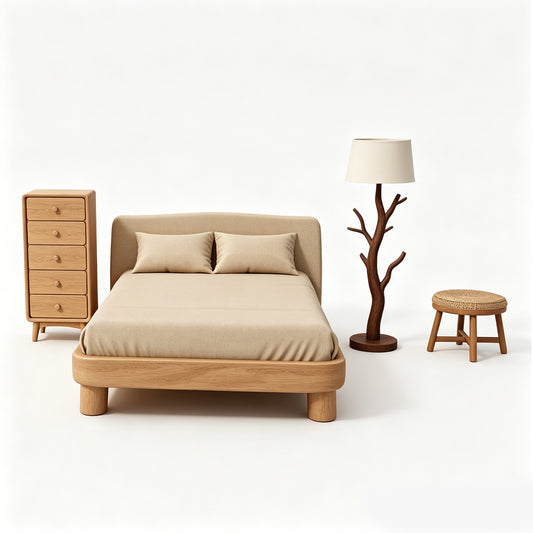 MRY-SFW LYTS552 3D Printed Forest Nature Style Bedroom Furniture Set, Unpainted White Resin, Miniature Dollhouse Diorama Accessories