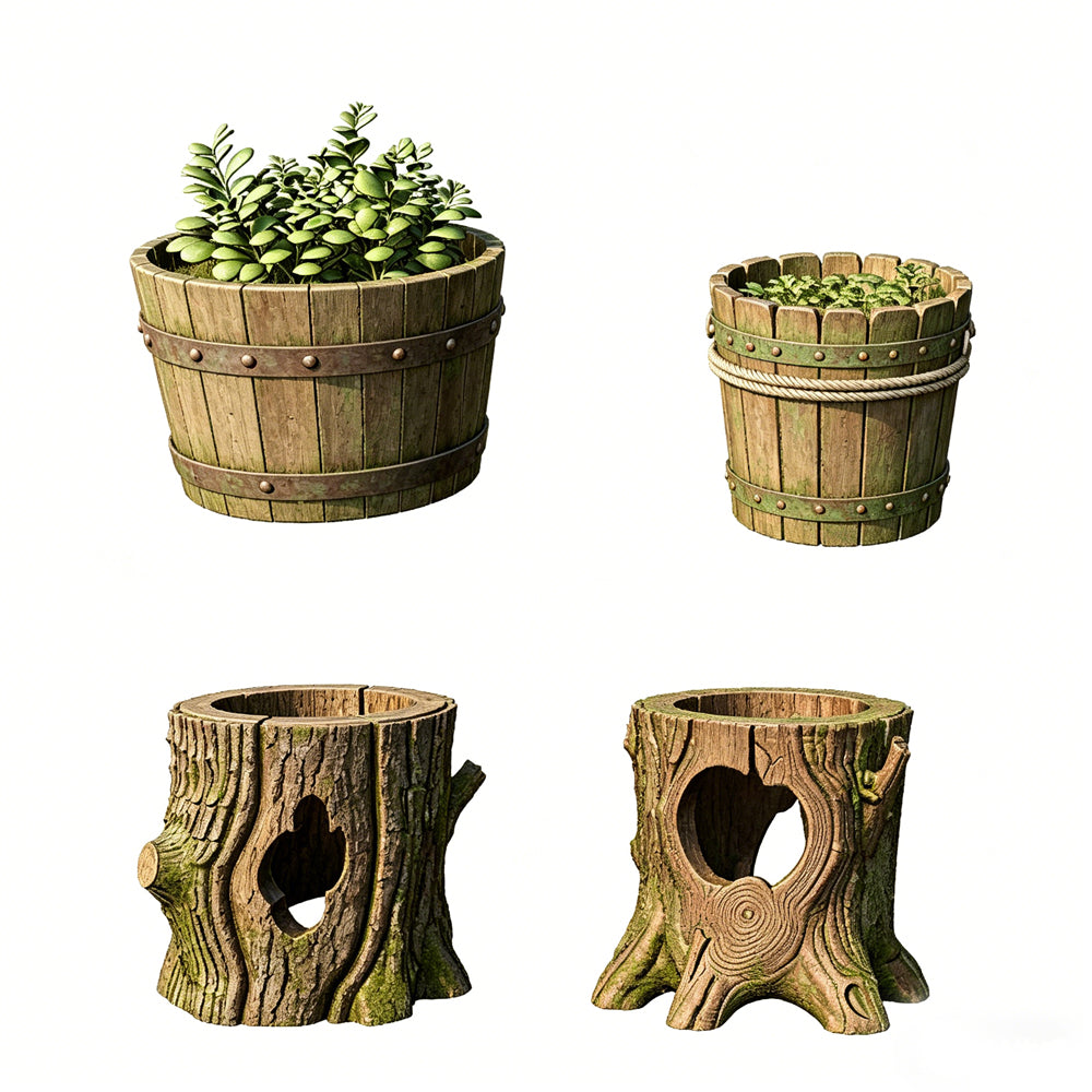MRY-SFW LYTS611 3D Printed Unpainted White Resin, Rustic Planter Set, Miniature Landscape Diorama Accessories