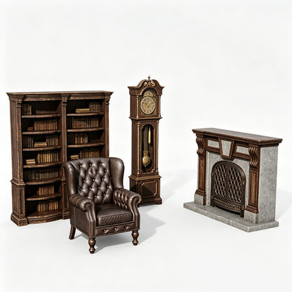 MRY-SFW LYTS623 3D Printed Unpainted White Resin, British Vintage Study Room Furniture Set, Miniature Living Room Scene Ornaments