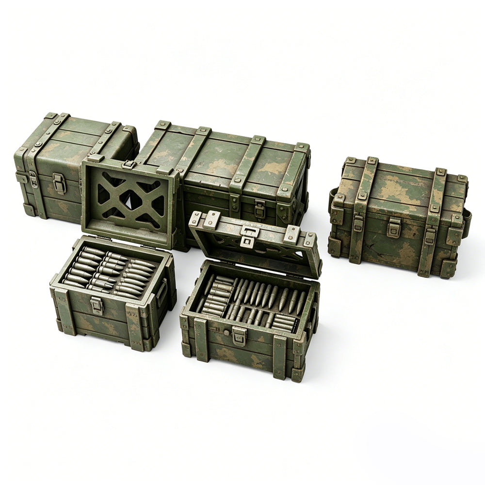 MRY-SFW LYTS672 3D Printed Military Wooden Crate Set, Trench & Camp Scene Accessories, Unpainted White Model