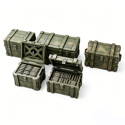 MRY-SFW LYTS672 3D Printed Military Wooden Crate Set, Trench & Camp Scene Accessories, Unpainted White Model