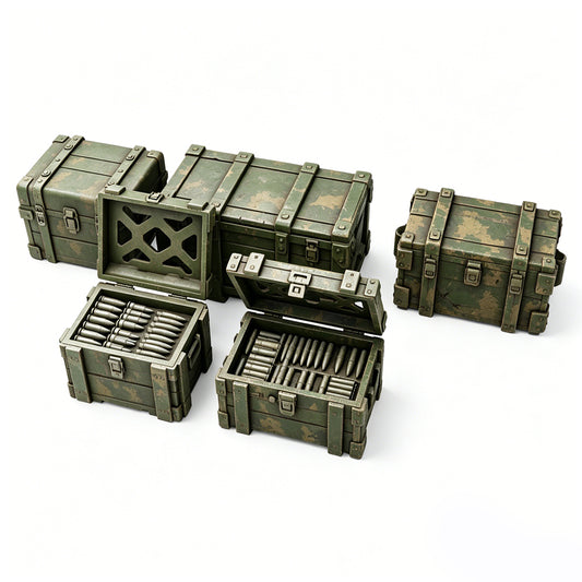 MRY-SFW LYTS672 3D Printed Military Wooden Crate Set, Trench & Camp Scene Accessories, Unpainted White Model