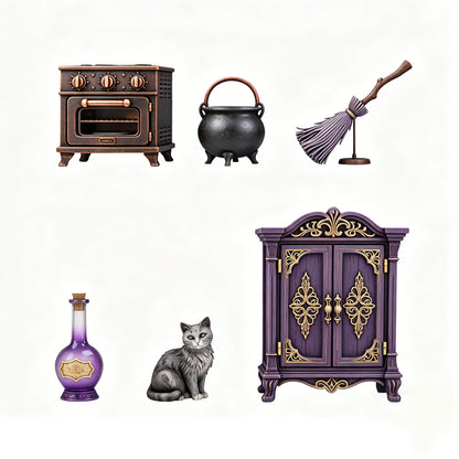 MRY-SFW LYTS679 3D Printed Witch Magic Kitchen Scene Set, Unpainted White Model, Fantasy Miniature Diorama