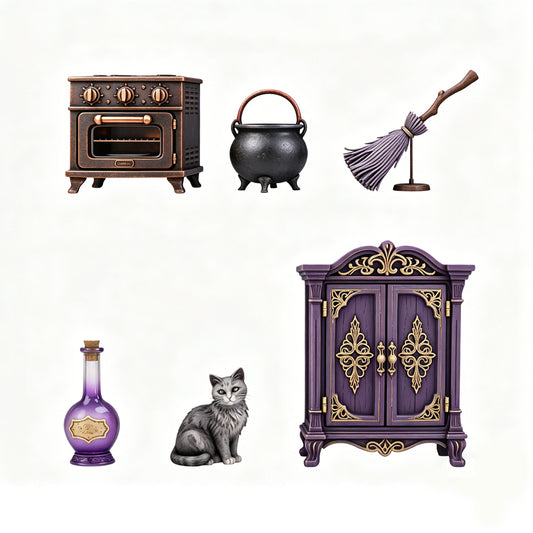 MRY-SFW LYTS679 3D Printed Witch Magic Kitchen Scene Set, Unpainted White Model, Fantasy Miniature Diorama