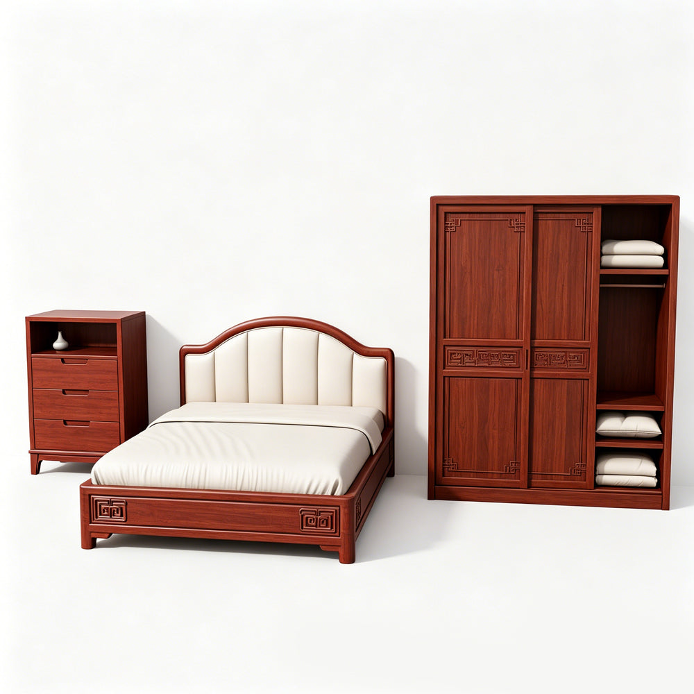 MRY-SFW LYTS542 3D Printed New Chinese Style Bedroom Furniture Set, Unpainted White Resin, Miniature Dollhouse Diorama Accessories