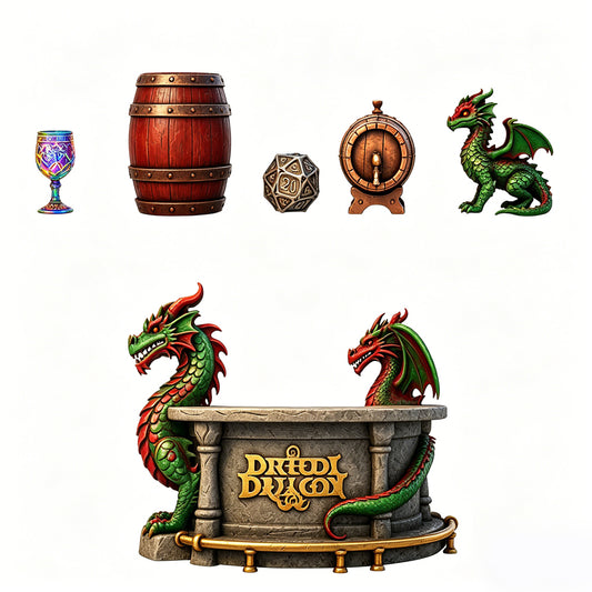 MRY-SFW LYTS683 3D Printed Fantasy Dragon Tavern Scene Set, Unpainted White Model, RPG Miniature Accessories