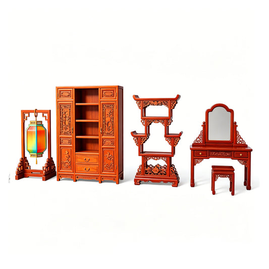 MRY-SFW LYTS535 3D Printed Chinese Classical Furniture Set, Unpainted White Resin, Miniature Dollhouse Diorama Accessories