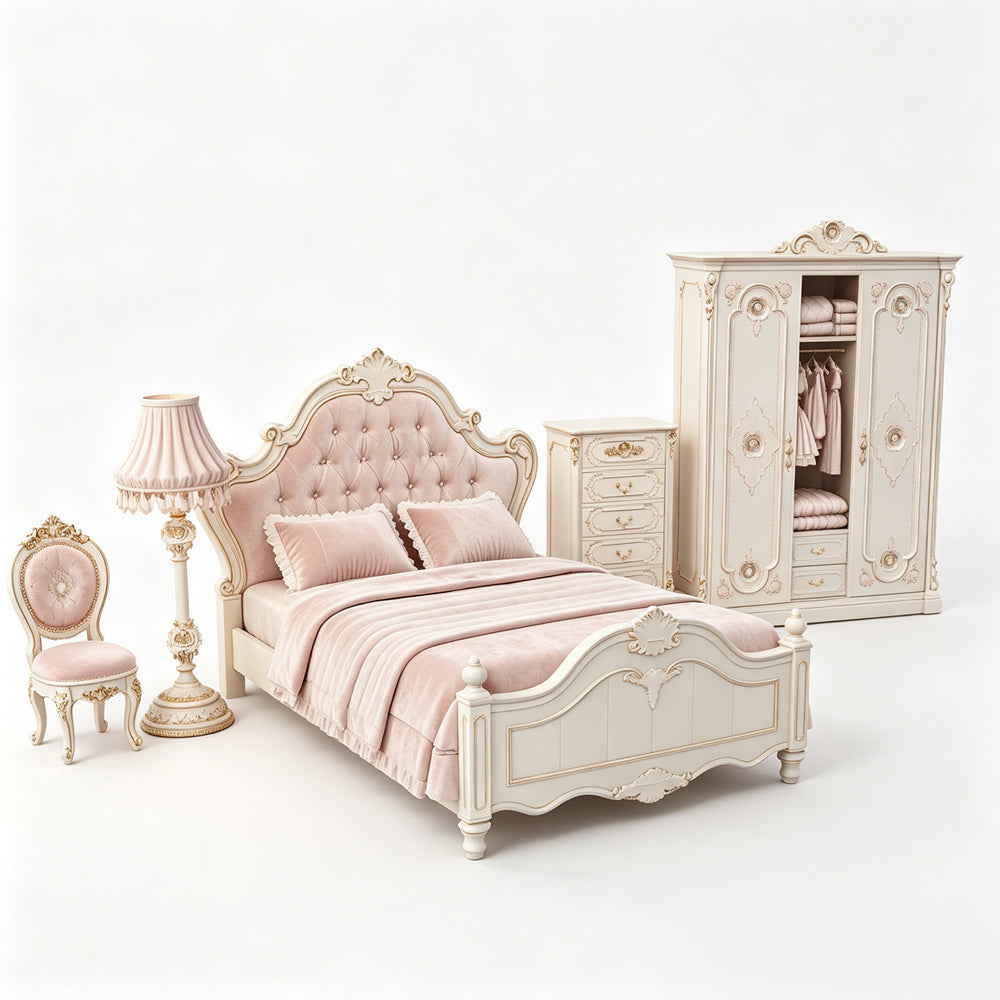 MRY-SFW LYTS556 3D Printed Lolita Victorian Bedroom Furniture Set, Unpainted White Resin, Miniature Dollhouse Diorama Accessories