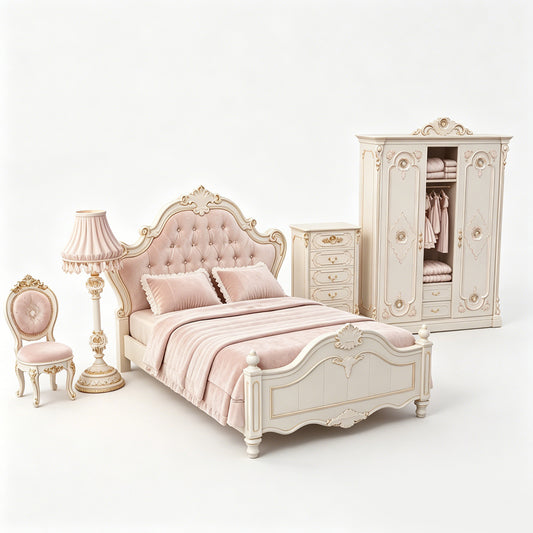 MRY-SFW LYTS556 3D Printed Lolita Victorian Bedroom Furniture Set, Unpainted White Resin, Miniature Dollhouse Diorama Accessories