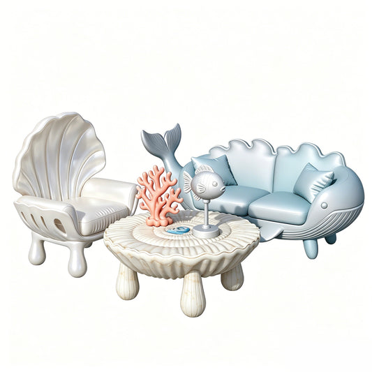 MRY-SFW LYTS649 3D Printed Ocean Themed Seashell Coral Furniture Set, Unpainted White Model, Miniature Scene Ornaments