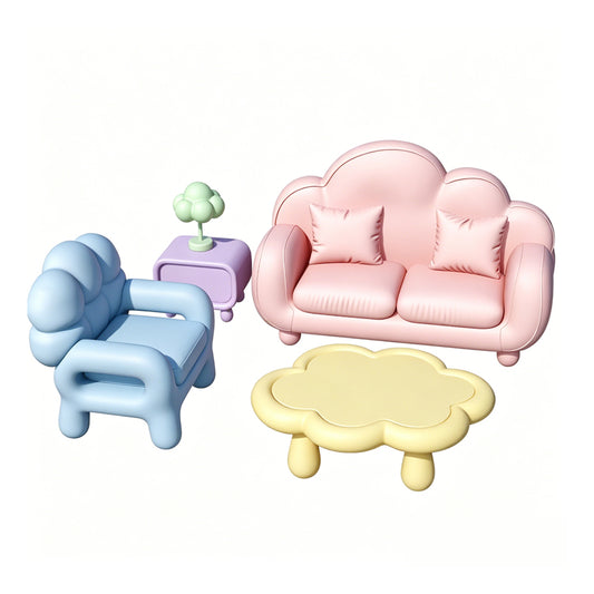 MRY-SFW LYTS646 3D Printed Cute Cloud Themed Living Room Furniture Set, Unpainted White Model, Miniature Scene Ornaments
