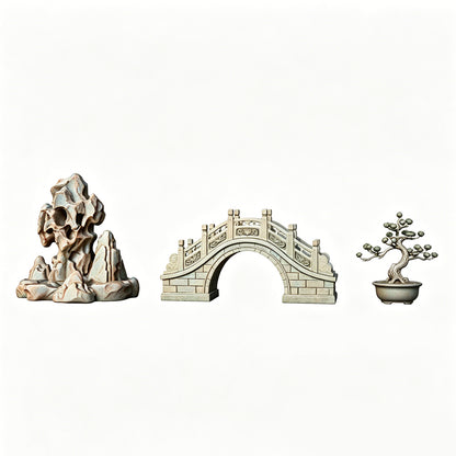 MRY-SFW LYTS537 3D Printed Chinese Garden Landscape Ornament Set, Unpainted White Resin, Miniature Diorama Scenery Accessories