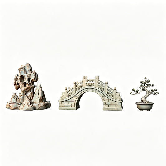 MRY-SFW LYTS537 3D Printed Chinese Garden Landscape Ornament Set, Unpainted White Resin, Miniature Diorama Scenery Accessories