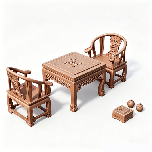MRY-SFW LYTS527  3D Printed Chinese Armchair & Go Table Furniture Set, Unpainted White Resin, Miniature Dollhouse Diorama Accessories
