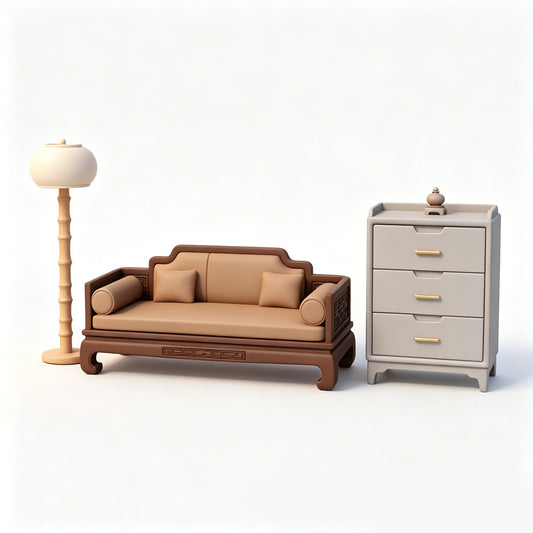 MRY-SFW LYTS541 3D Printed New Chinese Style Living Room Furniture Set, Unpainted White Resin, Miniature Dollhouse Diorama Accessories