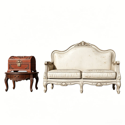 MRY-SFW LYTS622 3D Printed Unpainted White Resin, French Vintage Sofa & Side Table Set, Miniature Living Room Scene Ornaments