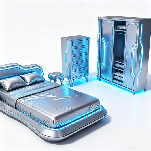 MRY-SFW LYTS538 3D Printed Sci-Fi Style Bedroom Furniture Set, Unpainted White Resin, Miniature Dollhouse Diorama Accessories
