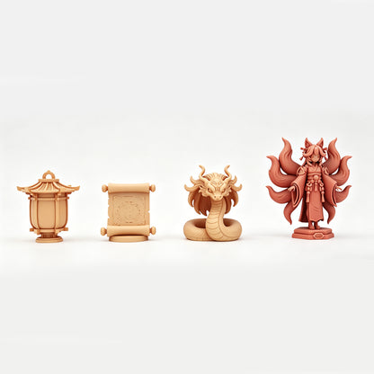 MRY-SFW LYTS687 3D Printed Japanese Mystical Shrine Scene Set, Unpainted White Model, Eastern Fantasy Miniature Accessories