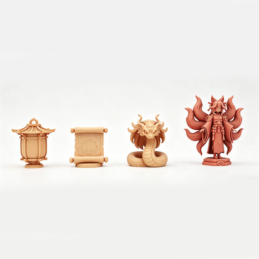 MRY-SFW LYTS687 3D Printed Japanese Mystical Shrine Scene Set, Unpainted White Model, Eastern Fantasy Miniature Accessories