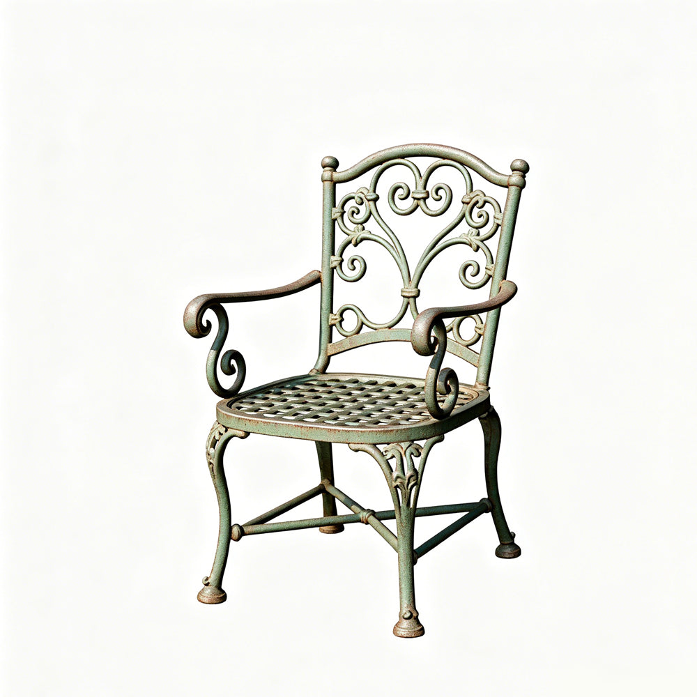 MRY-SFW LYTS590 3D Printed Unpainted White Resin Miniature Wrought Iron Garden Armchair for Dollhouse Diorama