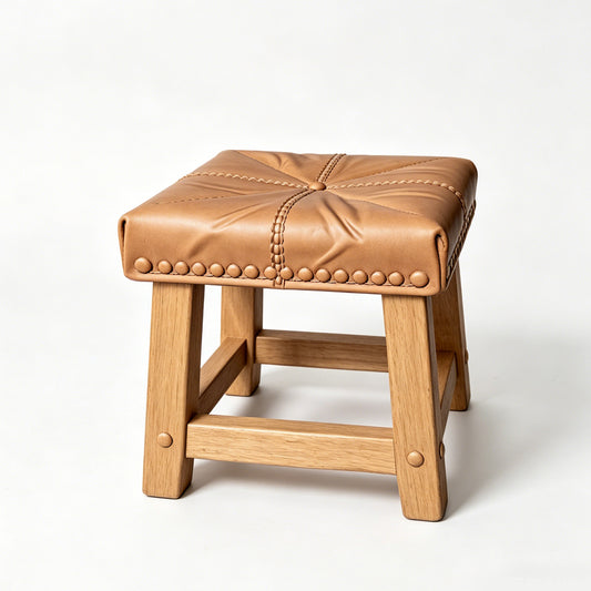 MRY-SFW LYTS586 3D Printed Unpainted White Resin Miniature Vintage Leather Outdoor Stool for Dollhouse Patio Diorama