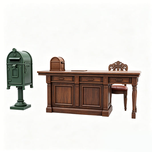 MRY-SFW LYTS628 3D Printed Retro American Post Office Furniture Set, Unpainted White Model, Miniature Scene Ornaments