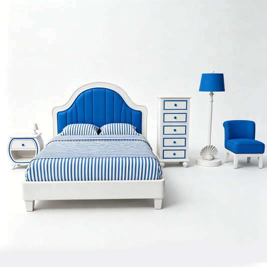 MRY-SFW LYTS550 3D Printed Mediterranean Style Bedroom Furniture Set, Unpainted White Resin, Miniature Dollhouse Diorama Accessories