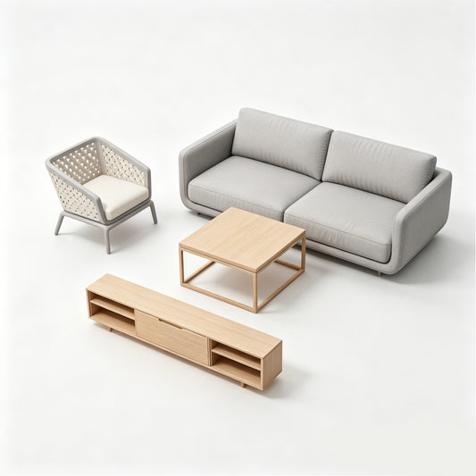 MRY-SFW LYTS561 3D Printed French Cream Style Living Room Furniture Set, Unpainted White Resin, Miniature Dollhouse Diorama Accessories
