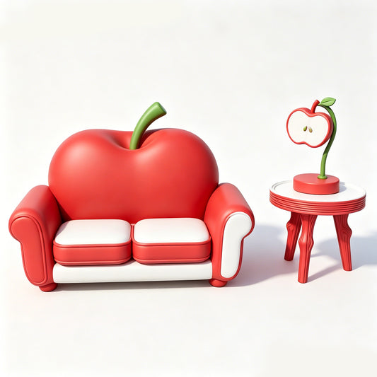 MRY-SFW LYTS536 3D Printed Creative Apple-Shaped Sofa & Side Table Set, Unpainted White Resin, Miniature Dollhouse Accessories