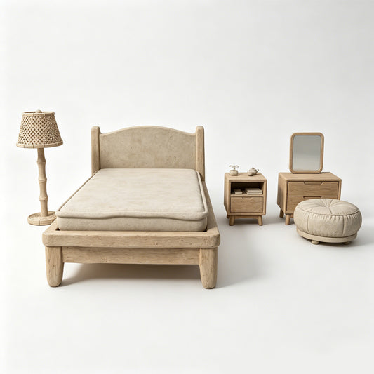 MRY-SFW LYTS547 3D Printed Japanese Style Minimalist Bedroom Furniture Set, Unpainted White Resin, Miniature Dollhouse Diorama Accessories