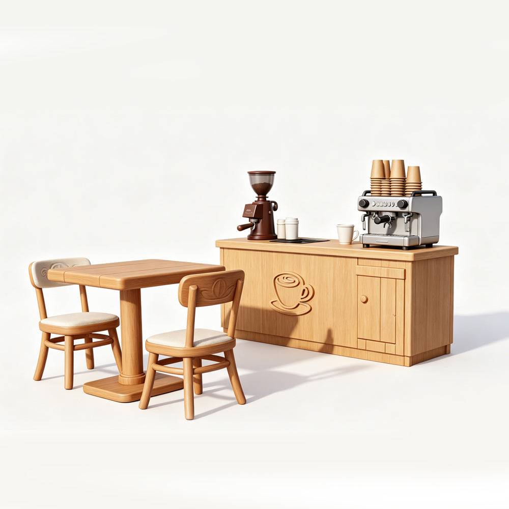 MRY-SFW LYTS505 3D Printed Coffee Shop Scene Set, Counter & Table Chair Miniature Diorama Accessories