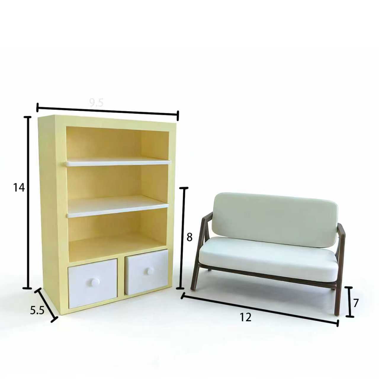 RHF12249 Cabinet & Accent Chair 3D Printed Modern Miniature Furniture, Pull-out Cabinet & Modern Accent Chair Model Miniature