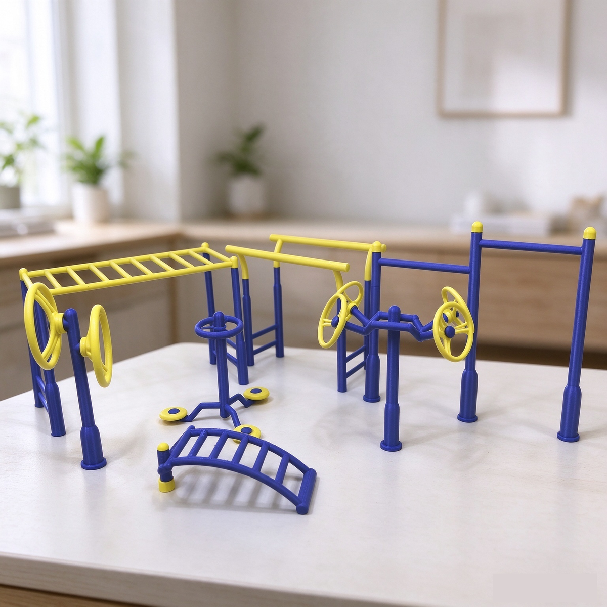 RHF0515 Mini Community Fitness Equipment Set, Miniature Scene Sand Table Props, 7-Piece Set for Dollhouse Outdoor Scene Decoration
