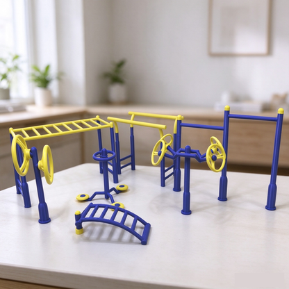 RHF0515 Mini Community Fitness Equipment Set, Miniature Scene Sand Table Props, 7-Piece Set for Dollhouse Outdoor Scene Decoration