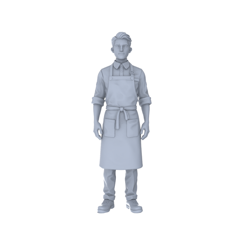 Yao's Studio LYTR230  Miniature Food Service 4-Piece Unpainted Models - Apron Staff Figures for DIY Diorama & Custom Painting Miniatures Diorama Resin Figures