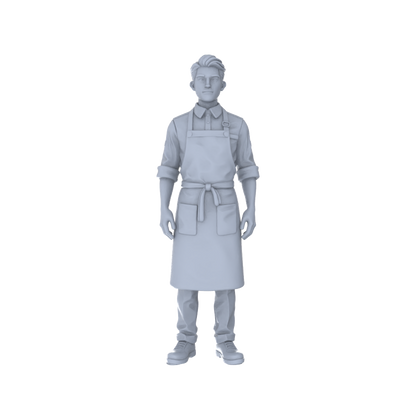 Yao's Studio LYTR230  Miniature Food Service 4-Piece Unpainted Models - Apron Staff Figures for DIY Diorama & Custom Painting Miniatures Diorama Resin Figures