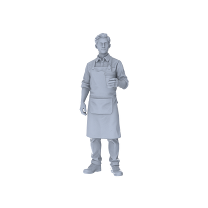 Yao's Studio LYTR230  Miniature Food Service 4-Piece Unpainted Models - Apron Staff Figures for DIY Diorama & Custom Painting Miniatures Diorama Resin Figures