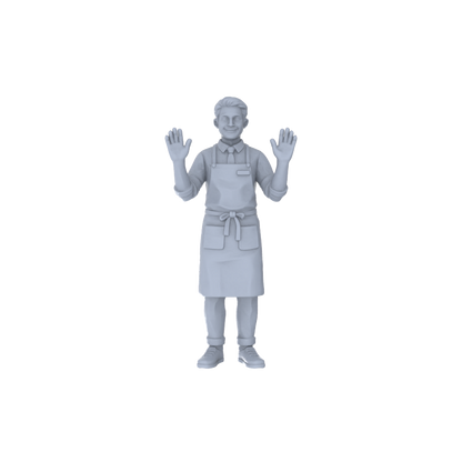 Yao's Studio LYTR231  Unpainted Miniature Urban Scene 2-Piece Set - Apron Welcome Staff for Food Street & Commercial Area Dioramas
 Miniatures Diorama Resin Figures