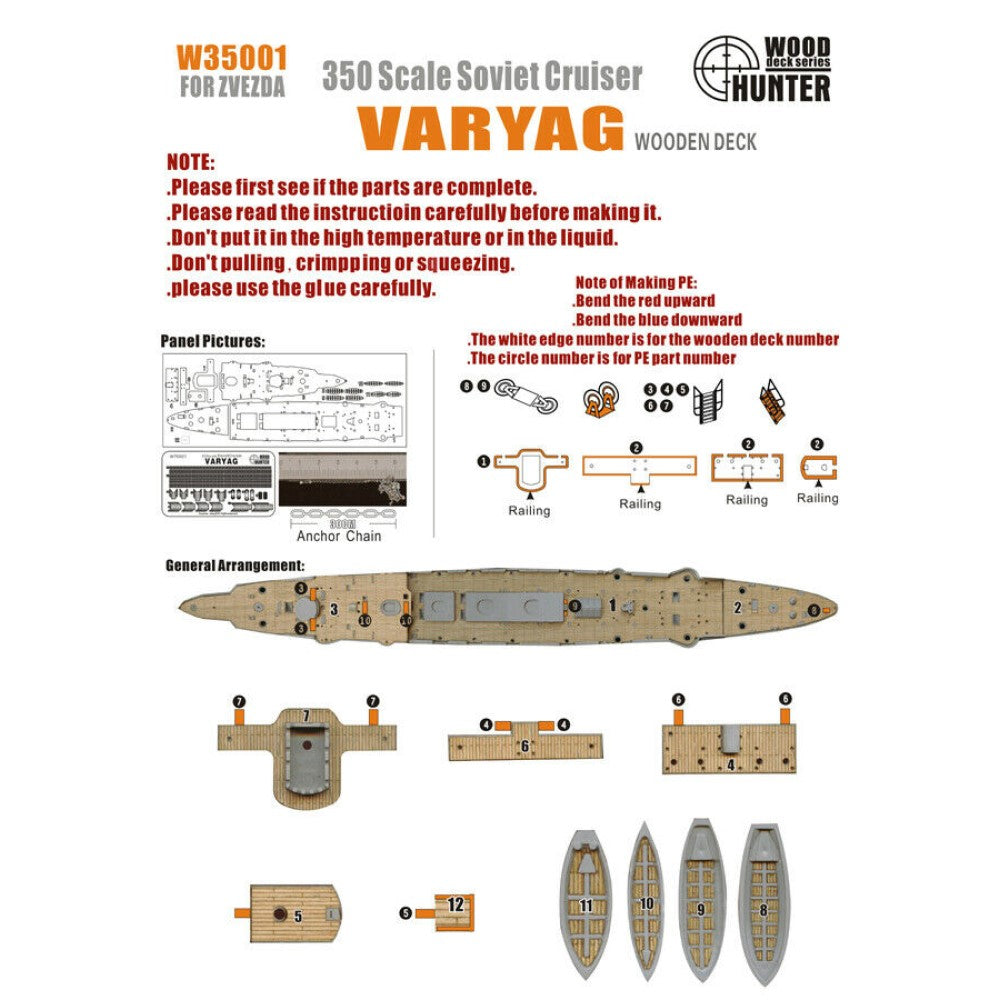 Hunter W35001 1/350 Wood Deck Soviet Cruiser VARYAG FOR ZVEZDA 9014